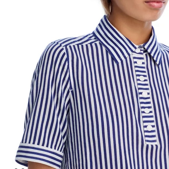 Frame The Snap Polo Striped Blue and White Top size M - Picture 4 of 13